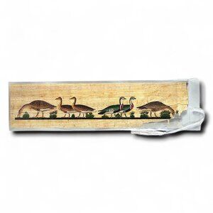 Vintage Egyptian Papyrus Bookmark Hand Painted Geese Birds Hieroglyphics Art